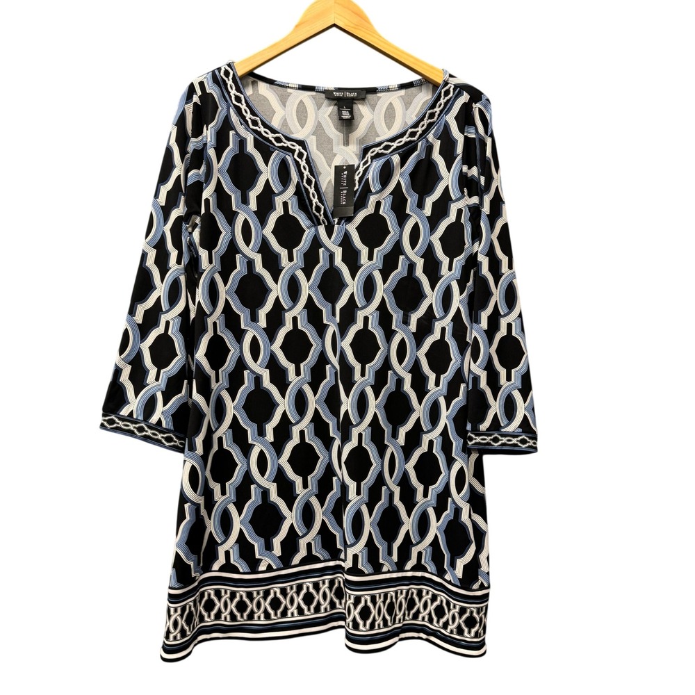 White House Black Market Tunic Womens L 3Q Taurus Notch Officer Blue Black NEW